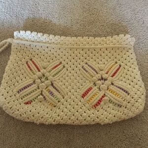 Vintage Handcrafted Cream Crochet Clutch with Floral Accents